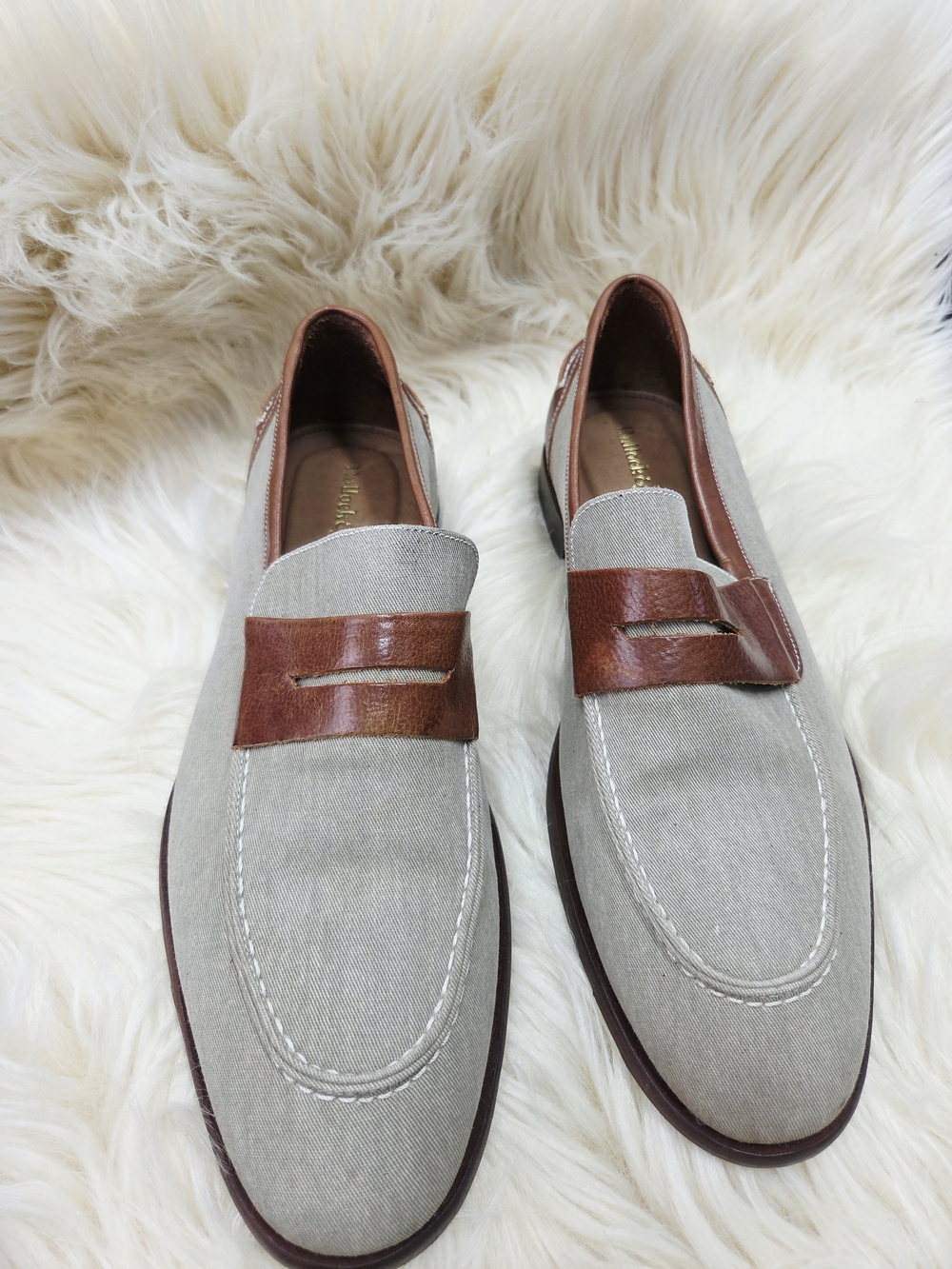Mens Luxury Bullocks & Jones  Gray Canvas & Brown Leather Penny Dress Shoes